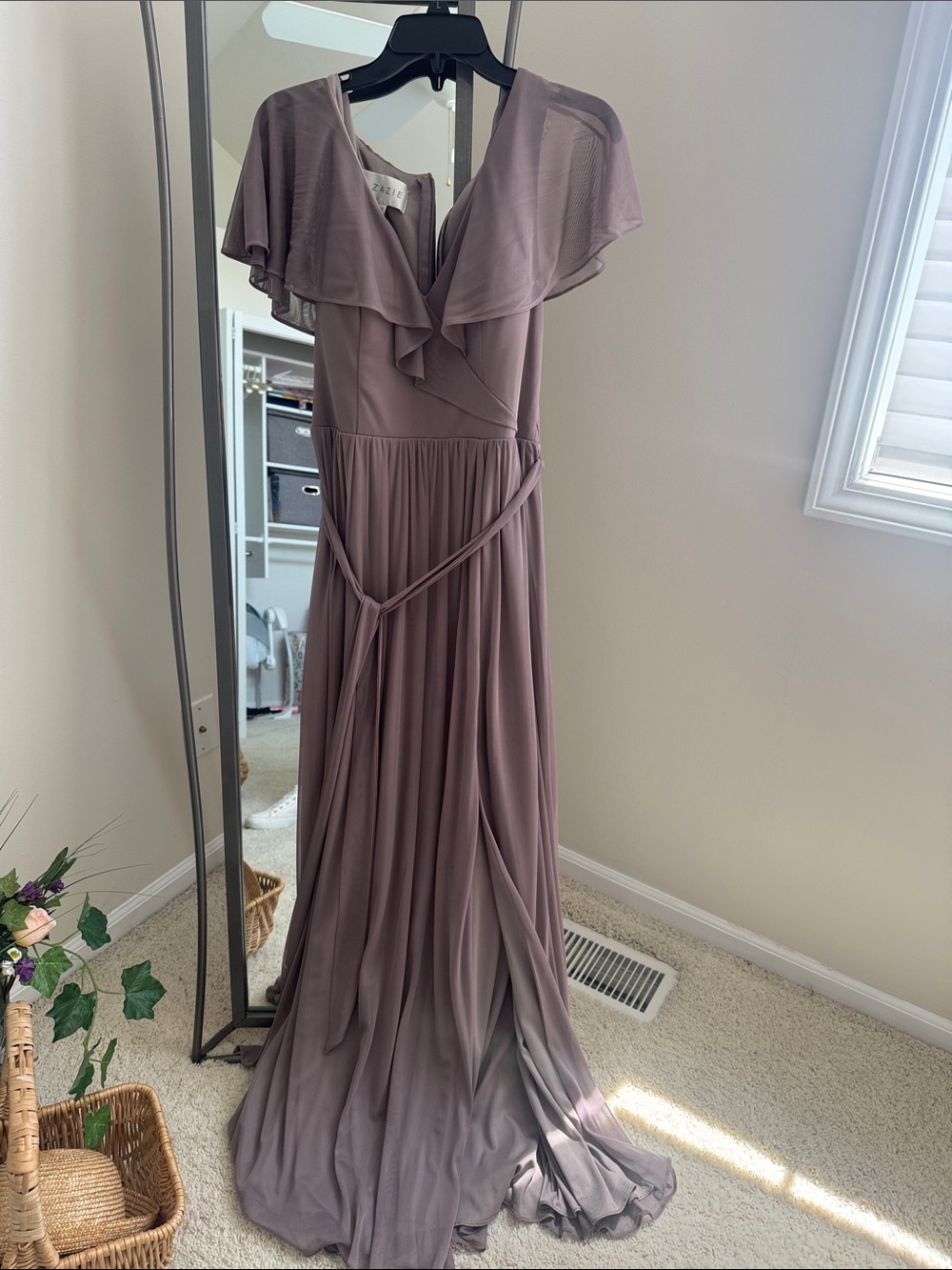 Azazie Dusty Mauve Flutter-Sleeve Maxi Dress